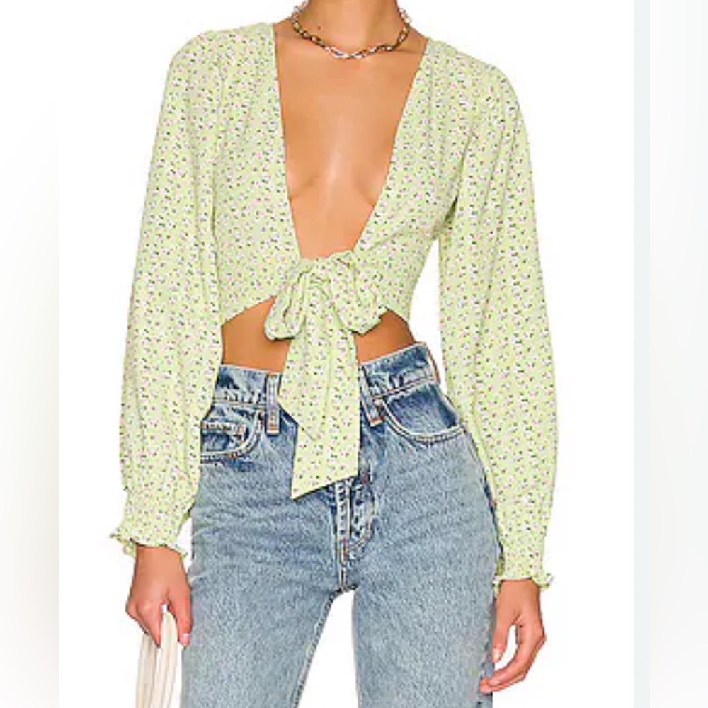 More To Come Marlene Green Floral Tie Crop Top Small